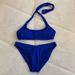 {Xhilaration} Blue Ribbed Bikini Top and Bottom Swim Set | M